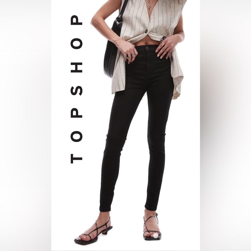 Topshop High-waist Jamie Black skinny jeans Arizona rip size 26 inseam 30 NWOT